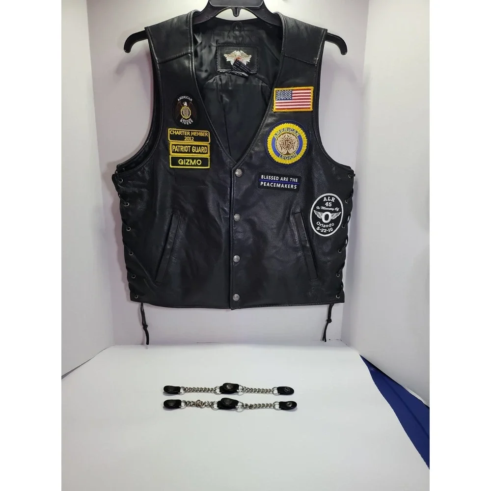 Harley‎ Davidson Black Leather Vest Size Large With Multiple Patches RN # 103819